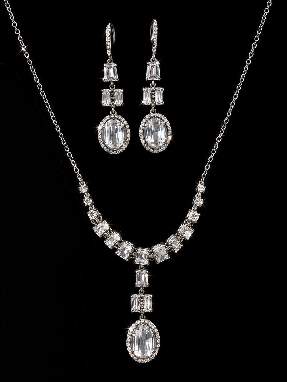 Givenchy Silver Crystal Drop Necklace and Earrings Set, NWOT